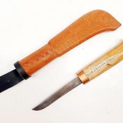 Couteau artisanal puukko Finland B&S 1968 dans son étui en cuir d'origine