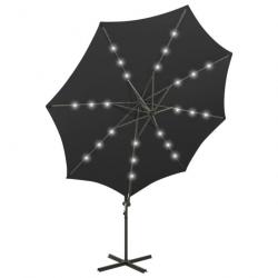 Parasol meuble de jardin déporté avec mât et lumières led 300 cm noir 02_0008525