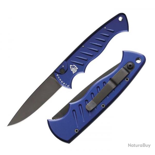 Couteau Automatique Piranha P1 Blue Lame Acier 154CM Manche Alum Button Lock USA PKCP1BT