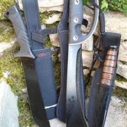 Set de 3 Couteau Bowie Machette Guide d'Amazonie Treck Survie Lame Acier 3Cr13 Manche ABS Etui Nylon