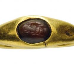 Empire Romain : Bague en or avec intaglio de corbeau sur branche. Roman gold ring (I - II siècle)