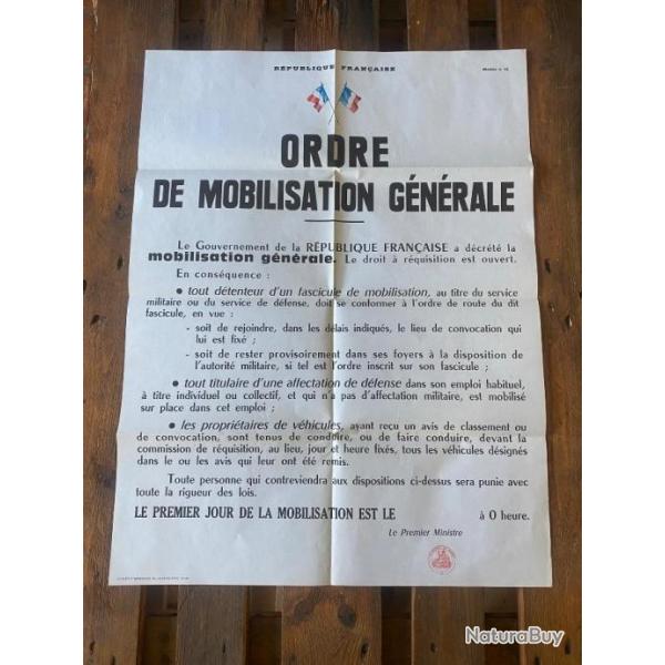 Affiche Ordre de mobilisation gnrale