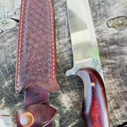 Couteau forgé Julien Pitaud manche  en bois de fer d'Arizona étui en cuir
