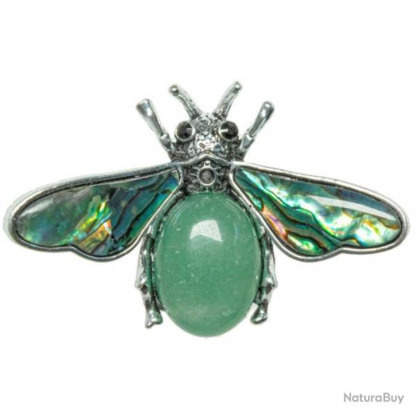 Broche abeille avec aventurine verte et nacre abalone