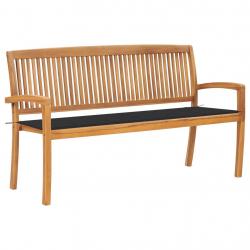 Banc de jardin meuble de patio d'extérieur terrasse empilable et coussin 159 x 57,5 x 90 cm bois de