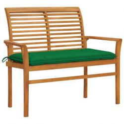 Banc de jardin meuble de patio d'extérieur terrasse avec coussin vert 112 cm bois de teck massif 02