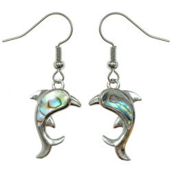 Boucles d'oreilles dauphin avec nacre abalone paua