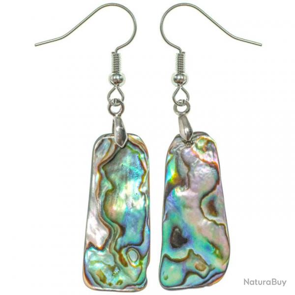 Boucles d'oreilles rectangle arrondi en nacre abalone paua