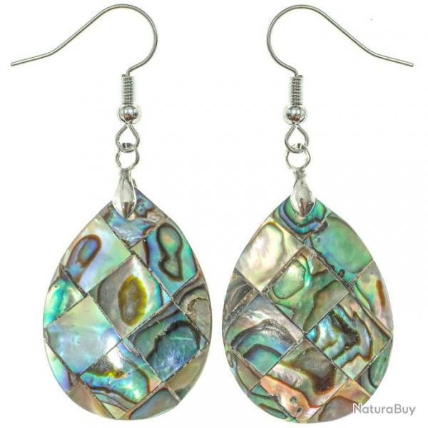 Boucles d'oreilles goutte en nacre abalone paua