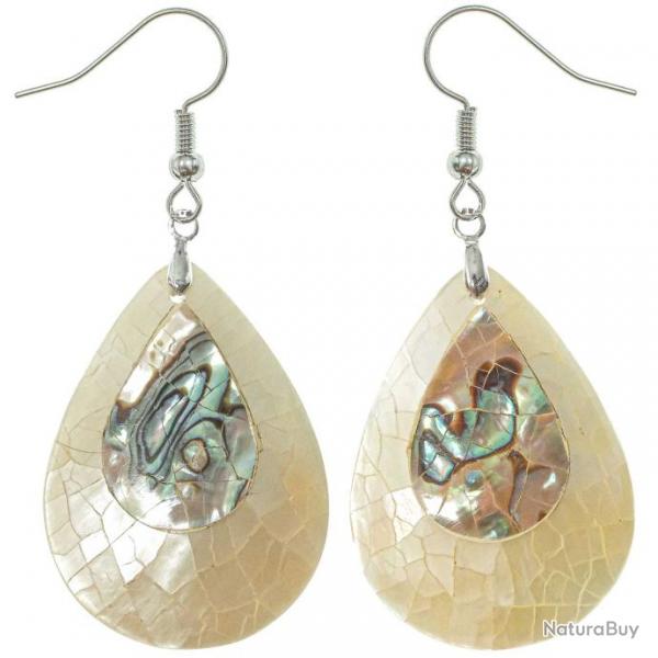 Boucles d'oreilles goutte en nacre blanche et abalone paua