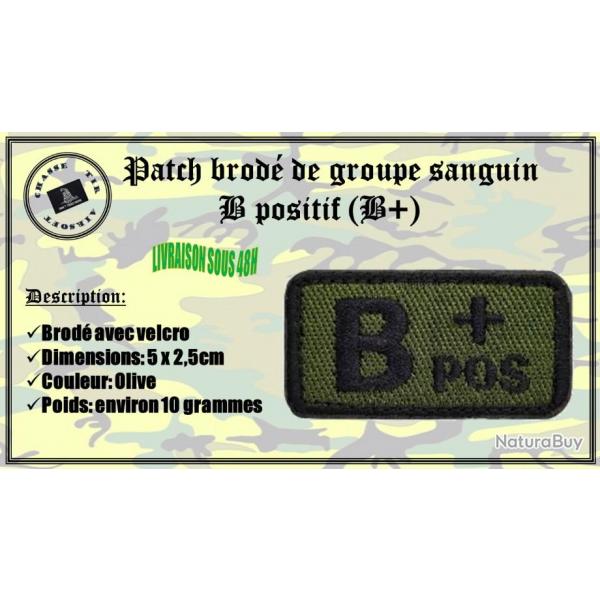 Patch brod de groupe sanguin B positif (B+) olive