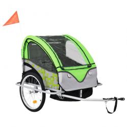 Remorque à vélo et poussette pour enfants 2-en-1 vert et gris 02_0004485