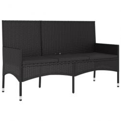 Banc de jardin meuble de patio d'extérieur terrasse à 3 places avec coussins 140 x 51 x 85 cm noir