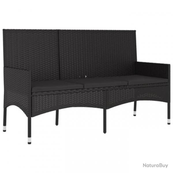 Banc de jardin meuble de patio d'extrieur terrasse  3 places avec coussins 140 x 51 x 85 cm noir