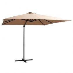 Parasol déporté avec led et mât en acier 250 x 250 cm taupe 02_0008449