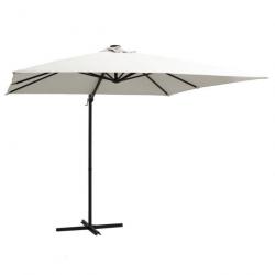 Parasol déporté avec led et mât en acier 250 x 250 cm sable 02_0008448