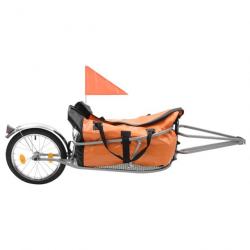 Remorque à bagages pour vélo tissu Oxford + cadre en acier avec sac orange et noir 02_0004478