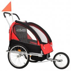 Remorque à vélo et poussette pour enfants 2-en-1 tissu Oxford + cadre en acier rouge et noir 02_000