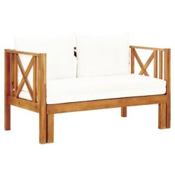 Banc de jardin meuble de patio d'extérieur terrasse 2 places et coussins 122 x 66 x 68,5 cm bois d'