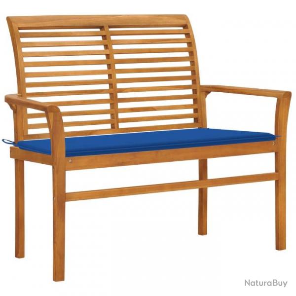 Banc de jardin meuble de patio d'extrieur terrasse et coussin bleu royal 112 x 55 x 94 cm bois de