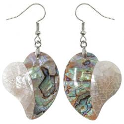 Boucles d'oreilles coeur en nacre blanche et abalone paua