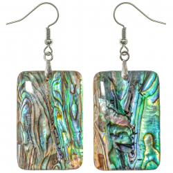 Boucles d'oreilles rectangulaires en nacre abalone paua