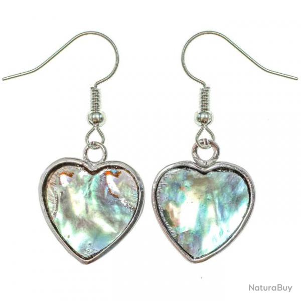 Boucles d'oreilles en forme de coeur avec nacre abalone paua