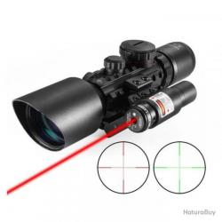 Lunette de tir tactique 3-10x42 avec réticule lumineux et Laser rouge sur rail 11 et 22 mm