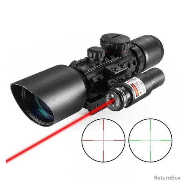 Lunette de tir tactique 3-10x42 avec rticule lumineux et Laser rouge sur rail 11 et 22 mm