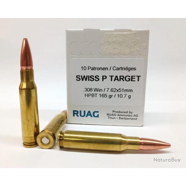 10 munitions Ruag Swiss P Target 308win 165gr HPBT