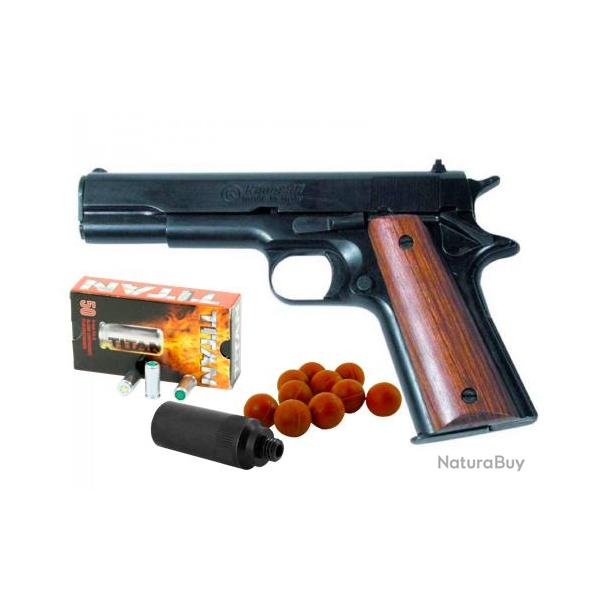 Pistolet d'alarme Kimar 911 Noir et Bois calibre 9mm PAK Balle  blanc + embout self-gomme