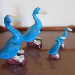 Lot de deux paires de figurine grand et petit canard en porcelaine bleu turquoise Chinois (50-60's)