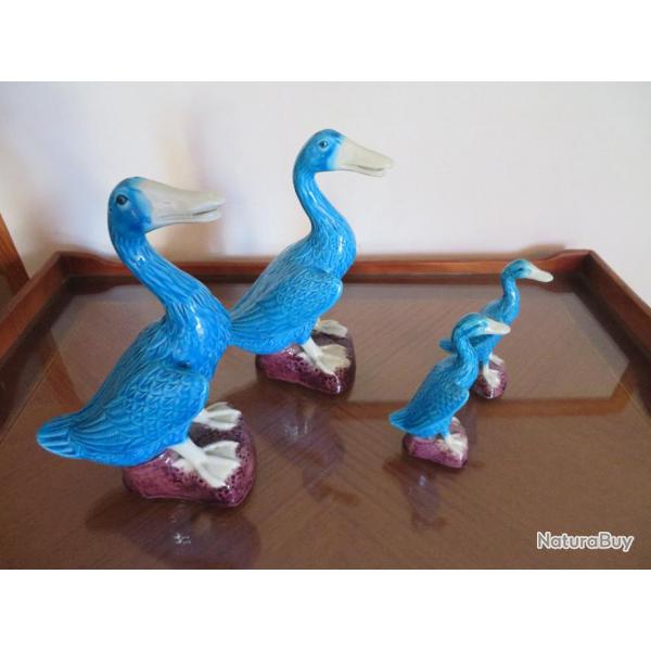 Lot de deux paires de figurine grand et petit canard en porcelaine bleu turquoise Chinois (50-60's)