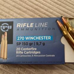 1 Boîte de 20 munitions calibre 270 winchester sp 150 gr 9,7 gr