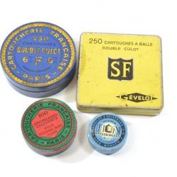 Lot boites à munitions anciennes vides, 6mm amorces 4mm Gévelot HON Cartoucherie Française