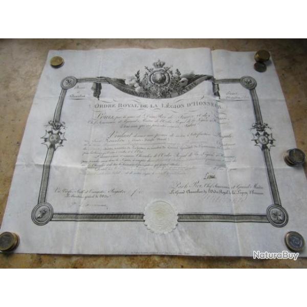 brevet diplme ordre royal de la lgion d'honneur signature autographe roi Louis Philippe 1848 lys