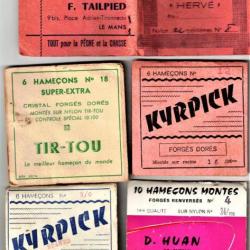 Hameçons montés divers - Pêche Collection - 5 carnets anciens: Tir-tou, Kyrpick, Carpe d'Or ...