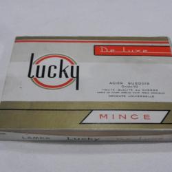 ancienne boîte vide qui contenait 10 boîtes de lames à rasoir Lucky De Luxe