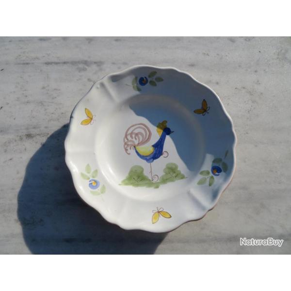 Assiette dcorative vintage  dcor Coq, avec fleurs & papillon (XX)