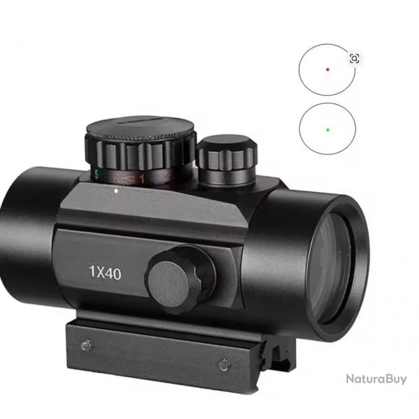 Lunette Viseur 1X40 Red Dot Point Rouge Vert Tubulaire Chasse Adaptable Rail 11mm - 20mm
