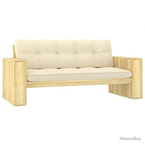 Banc de jardin meuble de patio d'extrieur terrasse avec coussins crme 179 x 76 x 76 cm pin imprg