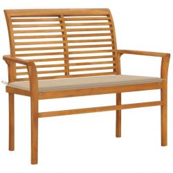 Banc de jardin meuble de patio d'extérieur terrasse avec coussin beige 112 x 55 x 94 cm bois de tec