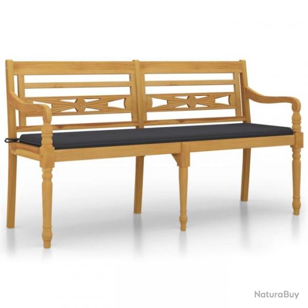 Banc de jardin meuble de patio d'extrieur terrasse avec coussin anthracite 150 x 50 x 3 cm bois de