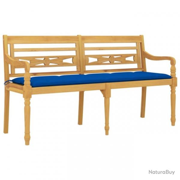 Banc de jardin meuble de patio d'extrieur terrasse avec coussin bleu 150 x 51,5 x 84 cm bois de te