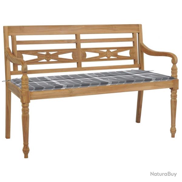 Banc de jardin meuble de patio d'extrieur terrasse avec coussin  carreaux gris 120 x 51,5 x 84 cm