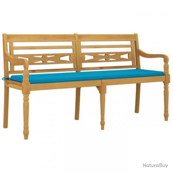 Banc de jardin meuble de patio d'extrieur terrasse avec coussin bleu 150 x 51,5 x 84 cm bois de te