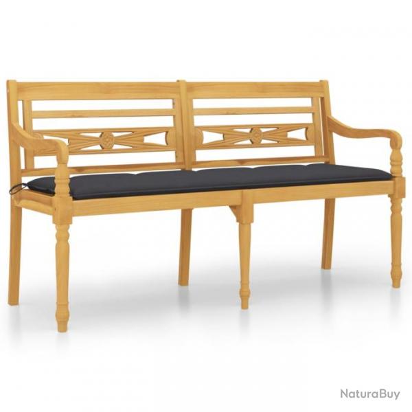 Banc de jardin meuble de patio d'extrieur terrasse avec coussin anthracite 150 x 50 x 7 cm bois de