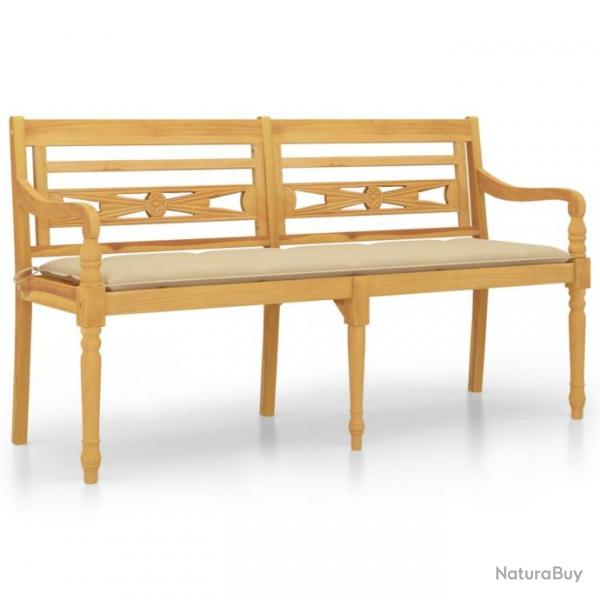 Banc de jardin meuble de patio d'extrieur terrasse avec coussin beige 150 x 51,5 x 84 cm bois de t