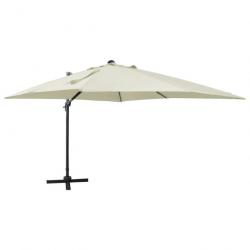 Parasol meuble de jardin déporté avec mât et lumières led 300 cm sable 02_0008533