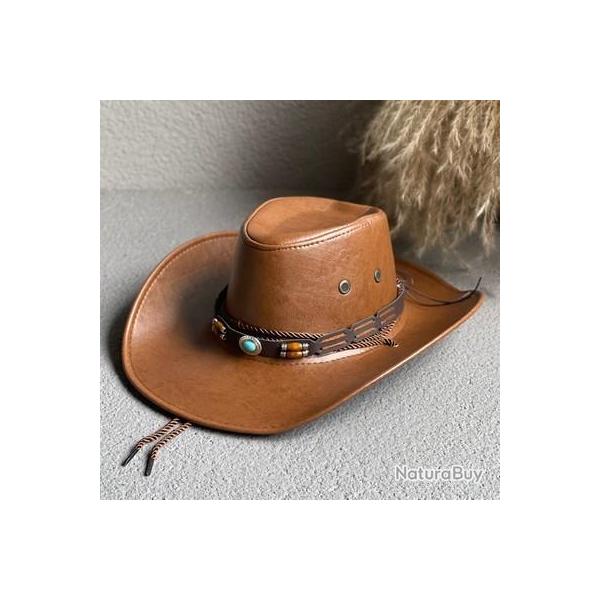 Chapeau de cowboy avec ceinture ornementale - Marron clair